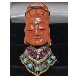 STUNNING 18k Red Coral Carved Buddha With Burmese