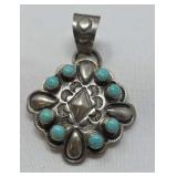 American Indian Turquoise & Silver Pendant 13.66g