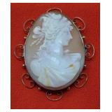 Antique Cameo Shell Goddess Brooch Pendant Large