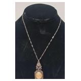 Hand Carved Cameo & Sterling Necklace 6.64g