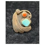 Turquoise & Coral Sterling Ring Size 5.5