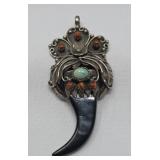 Turquoise & Sterling Bear Tooth Pendant 22.83g