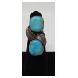 2 Stone Navajo Turquoise & Sterling Ring Size 6,