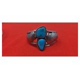 Navajo Turquoise & Sterling Cuff Signed  G.T. 37g