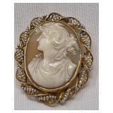 Victorian 10k Gold Carved Cameo With Seed Pearl
