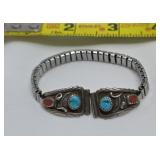 Navajo Watch Band Turquoise, Coral,  & Sterling