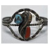 Old Native American Turquoise Coral  & Sterling