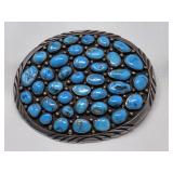 Turquoise  Cluster & Sterling Belt Buckle  Signed