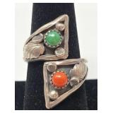 Navajo Coral, Dark Green Turquoise & Sterling