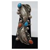 Navajo Coral, Turquoise & Sterling Ring  Size