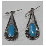 Teardrop Sterling & Turquoise Earrings 5.93g