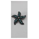Zuni Hand Made Star with Turquoise Pin Pendant