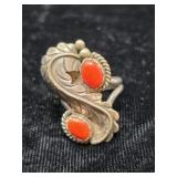 Coral Sterling Ring Size 7, 7.72gSigned H
