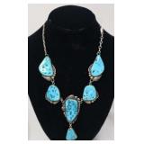 Turquoise & Sterling Silver Necklace 73.00g