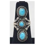 Navajo 3 Stone Turquoise & Sterling Ring Size 4,