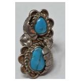 2 Stone Turquoise & Sterling Ring Size 5.75, 8.0g