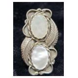 Sterling & Mother of Pearl Signed Ring Size 6.5,