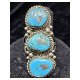 3 Stone Turquoise & Sterling Ring Size 8.5 13g1