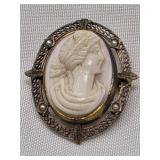Hand Carved Cameo With Fillagree Pendant