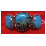 3 Stone Turquoise & Sterling Cuff 53.08g