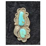 2 Stone Turquoise & Sterling Ring Size 4,  9.02g