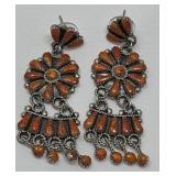 Coral & Sterling Earrings Signed JPF 18.53g