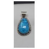 Navajo Turquoise & Sterling Signed LT Pendant