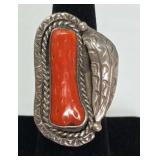 Coral & Sterling Ring Size 7.5, 11.55g