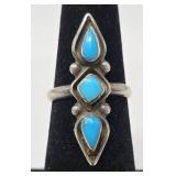 3 Stone Turquoise & Sterling Ring  Size 5, 3.47g