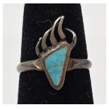 Navajo Tribal Bear Claw Turquoise & Sterling Ring