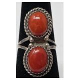 Navajo Coral & Sterling Ring  Size 4.5, 3.84g