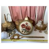 Picnic baskets, lamps, candle holders, basket and