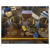 Canning pots, jars, strainer and utensils.