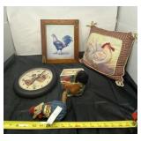Royal Cooley rooster hanging planter, pillow,