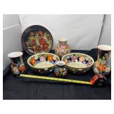 Czech Peasant Art pottery vaseS plate decorative