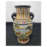 Majolica-style design with Asian scenes and