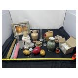 Vases candle holders frames, eggs, a clear white