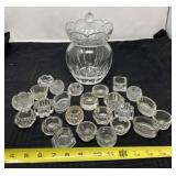 Salt cellars and round biscuit glass dish with