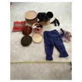 Bloomer pants, gloves, hat boxes, hats and table