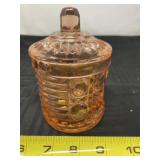 Indiana Glass Windsor pink lidded jam jar.
