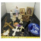 Avon 1991, The Holy Family plate, crosses, framed