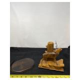 Wood stand and elk carved wood figure with one