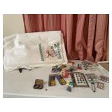 Vintage crafts, mostly bells, small candles,