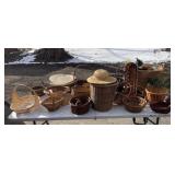 Wicker baskets hats, some floral waste baskets,