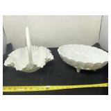 Indiana Glass Large Oval milk glass footed fruit