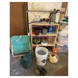 Shelf with contents includes linseed oil, and old