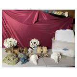 Cherub, statues, shelving pieces, curtain