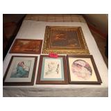 Frame, oil painted canvases  and framed pictures.