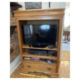 Wood tv stand with LG flat tv, Symphonic dvd/vhs