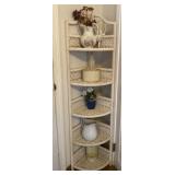 Corner wicker cabinet with contents of pitchers